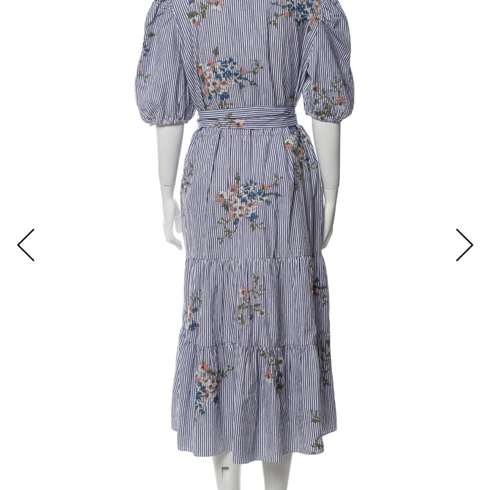 Veronica Beard Blue and White Striped Floral Midi Dress